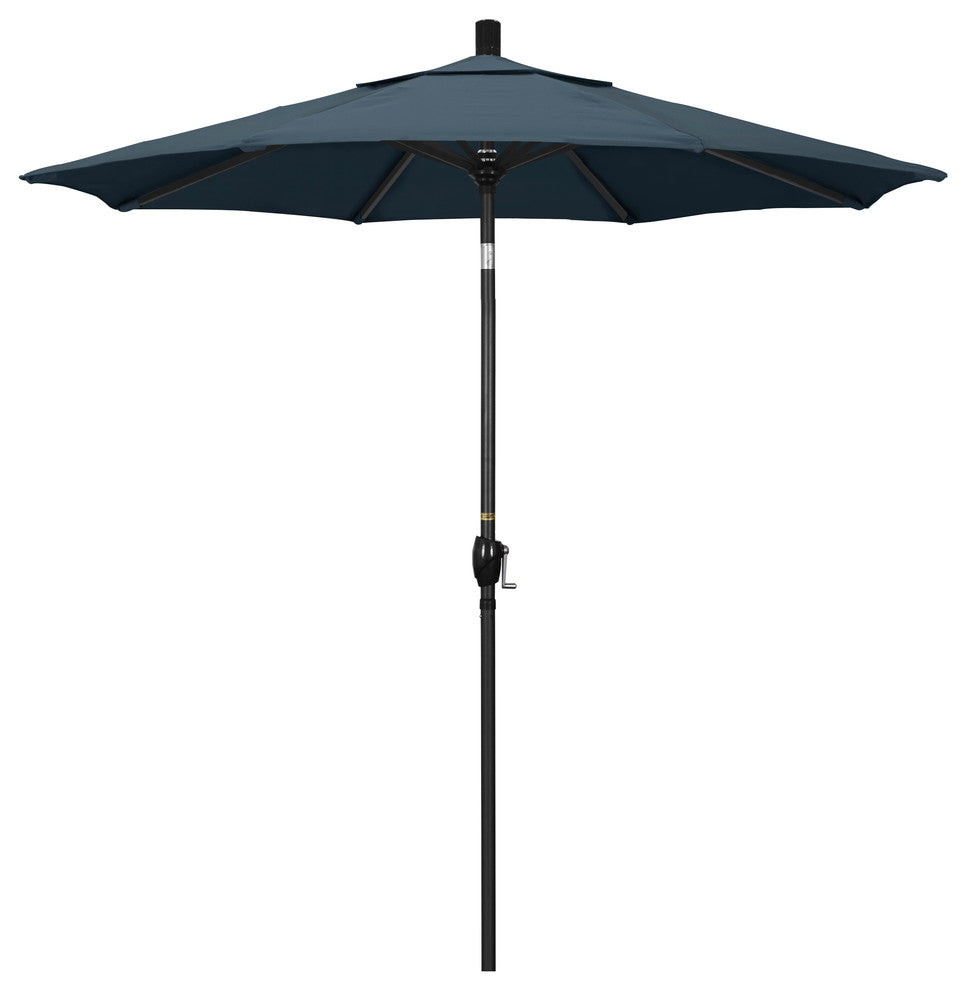 7.5' Matted Black Push-Button Tilt Crank Aluminum Umbrella, Sapphire Pacifica