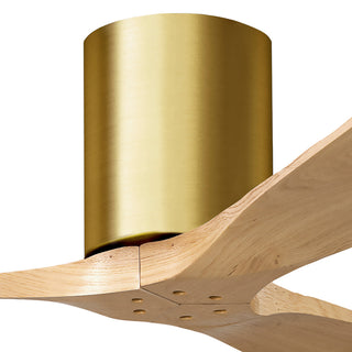 Irene 3 Blade Flush Mount Fan, 42", Brushed Brass, Light Maple Tone Blades
