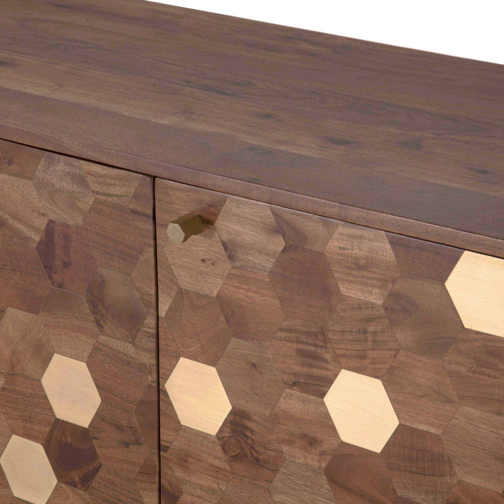 Kenzo 63" Acacia Sideboard, Brown/Brass