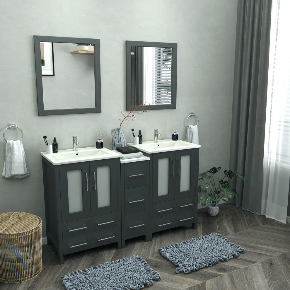 Vanity Art Vanity Set With Ceramic Top, 60", Espresso, Led Touch-Switch Mirror