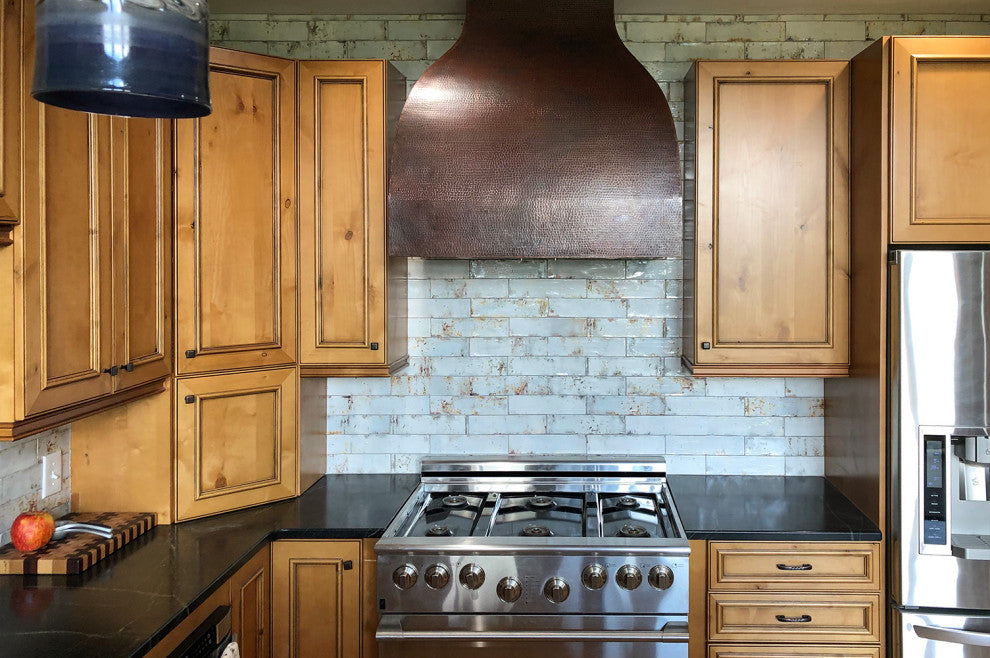 36" Hammered Copper Wall Mounted Campana Range Hood With Screen Filters