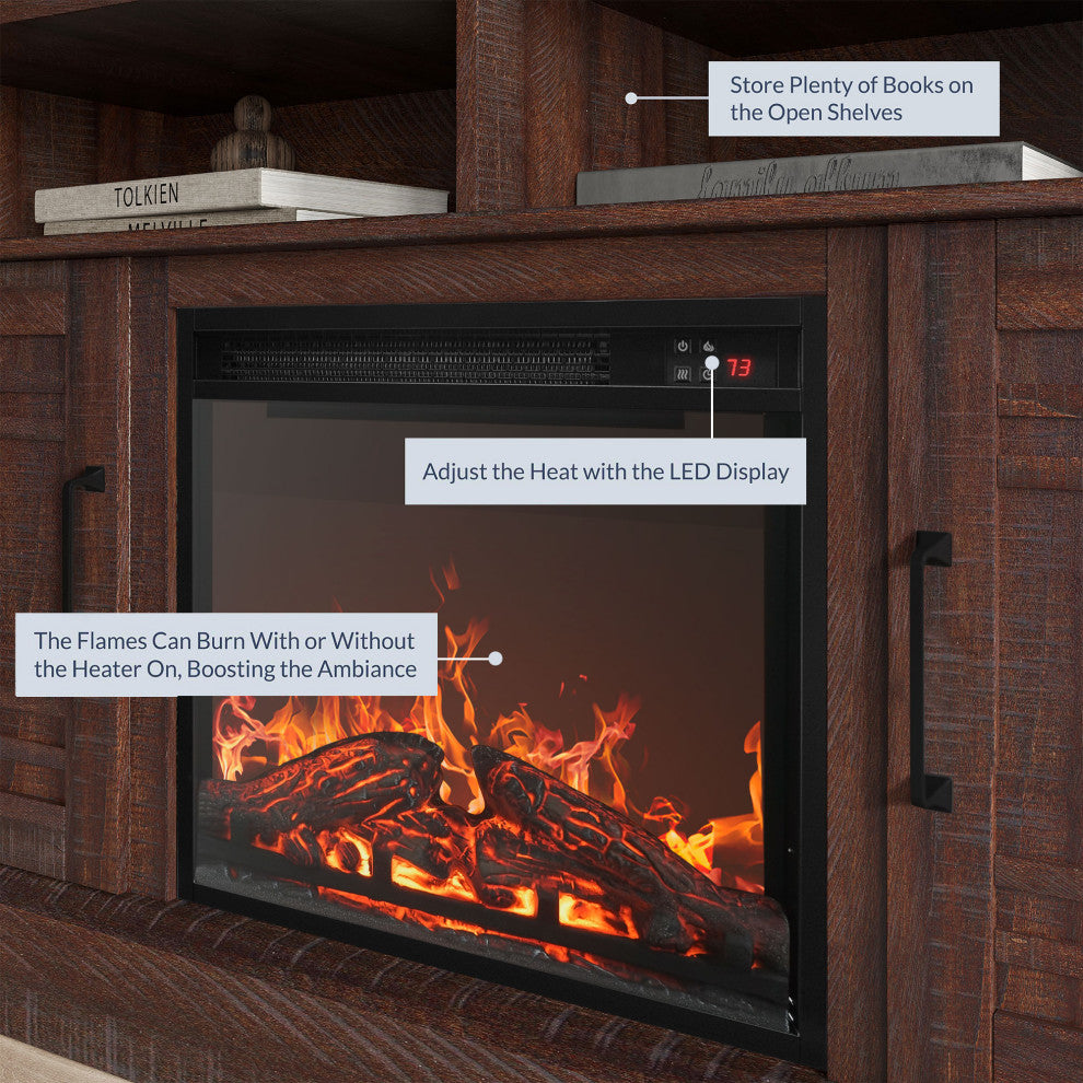 47" TV Stand Console With 18" Fireplace, Espresso