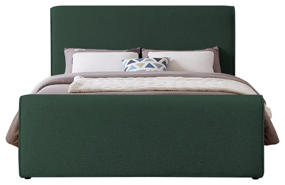 Stylus Black Boucle Fabric Full Bed, Green, Queen