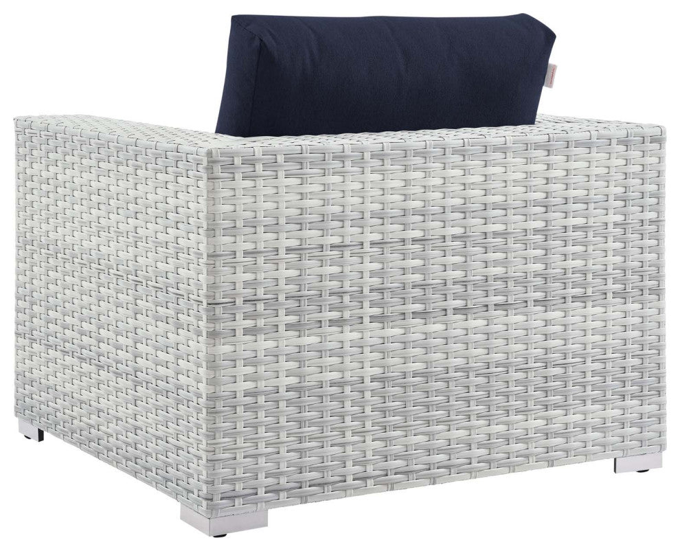Lounge Sectional Sofa Chair Set, Rattan, Wicker, Gray Blue Navy, Outdoor