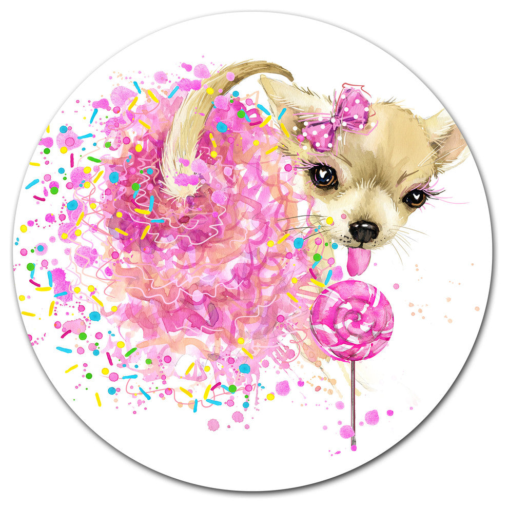 Sweet Pink Dog Without Glasses, Animal Large Disc Metal Wall Art, 23"
