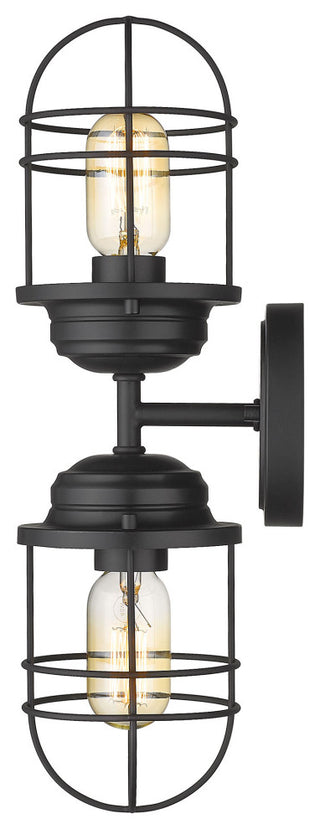Seaport 2 Light Wall Sconce, Matte Black With Matte Black Metal Cage