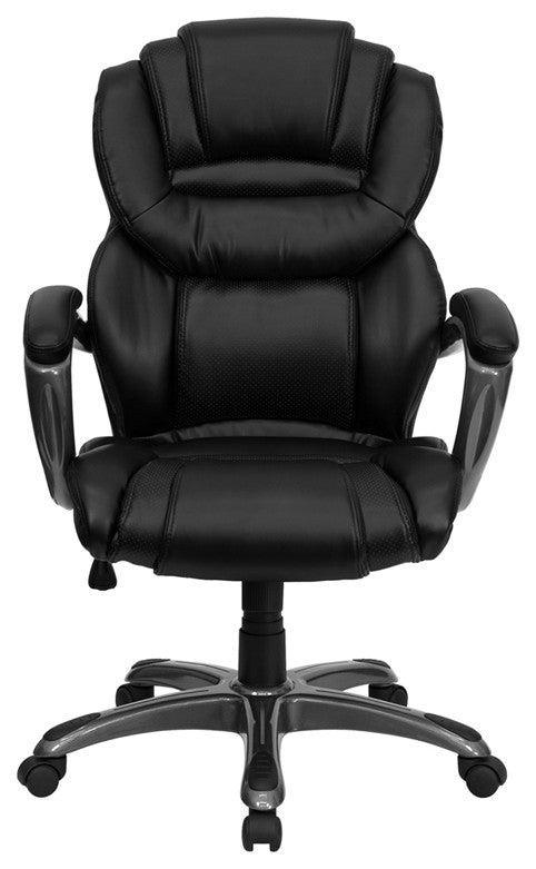High Back Black Leather Executive Swivel Chair With Arms