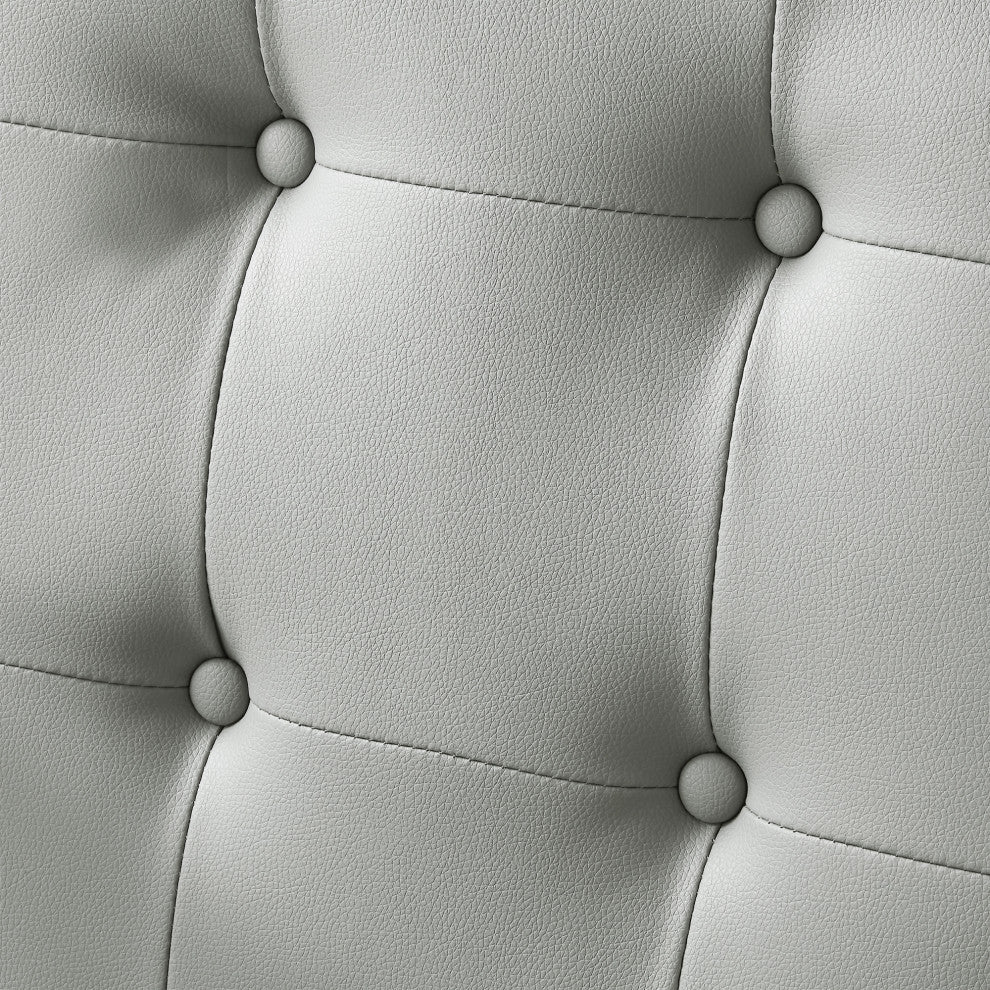 Phoebe Tufted Dining Chairs With Square Arms, Set of 2, Light Grey Pu Leather