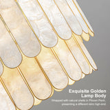 5-Light Capiz Shell 2 Tiered Faceted Chandelier Pendant Light Gold White