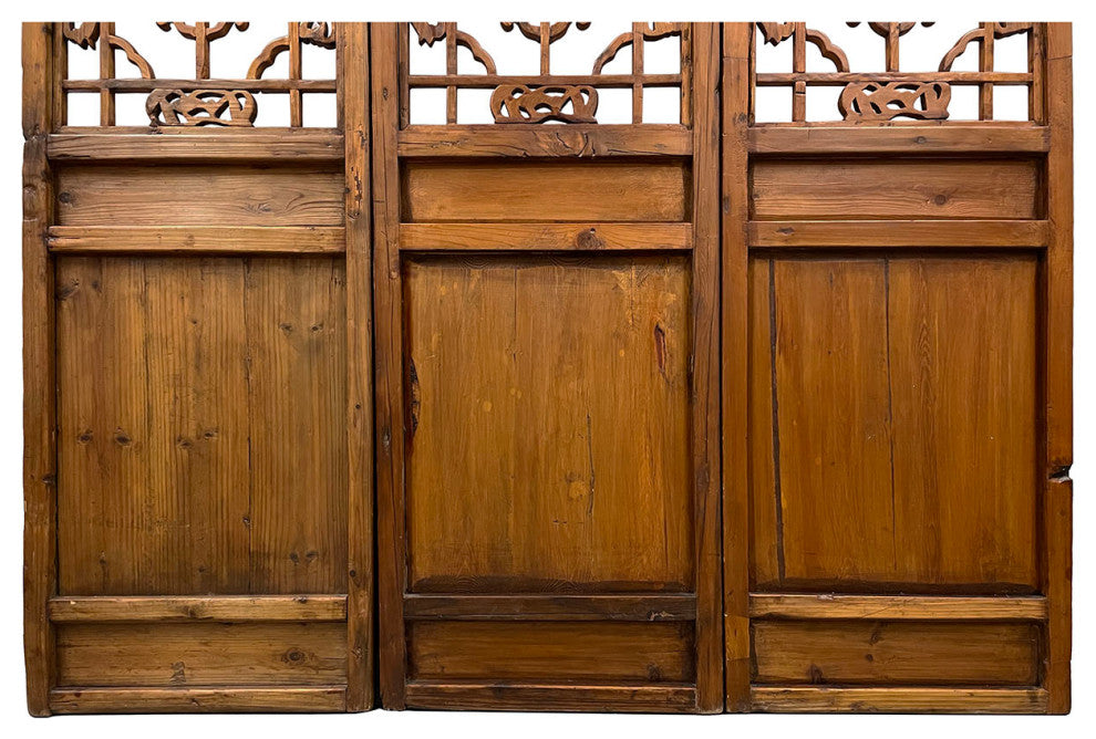 Consigned Antique Chinese Handcraft 3 Panels Wooden Screen/Room Divider