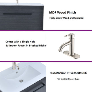 Bath Vanity in Black with White Ceramic Top With Ceramic Basin and Mirror