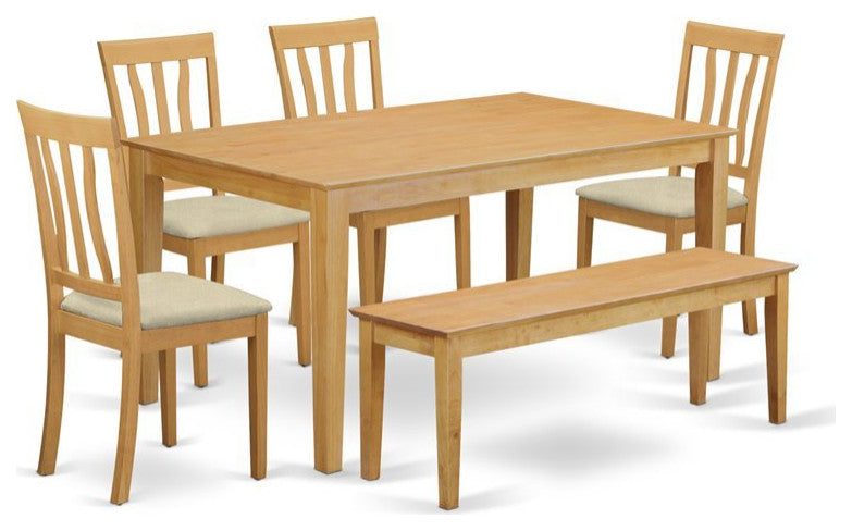 Jeremiah Rectangular Dining Table Set With Bench, 6 Pieces, Microfiber