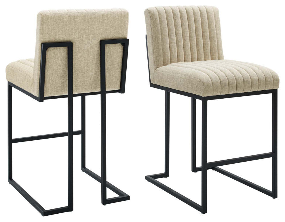 Tufted Counter Stool Chair, Set of 2, Fabric, Metal, Beige, Modern, Bar Pub