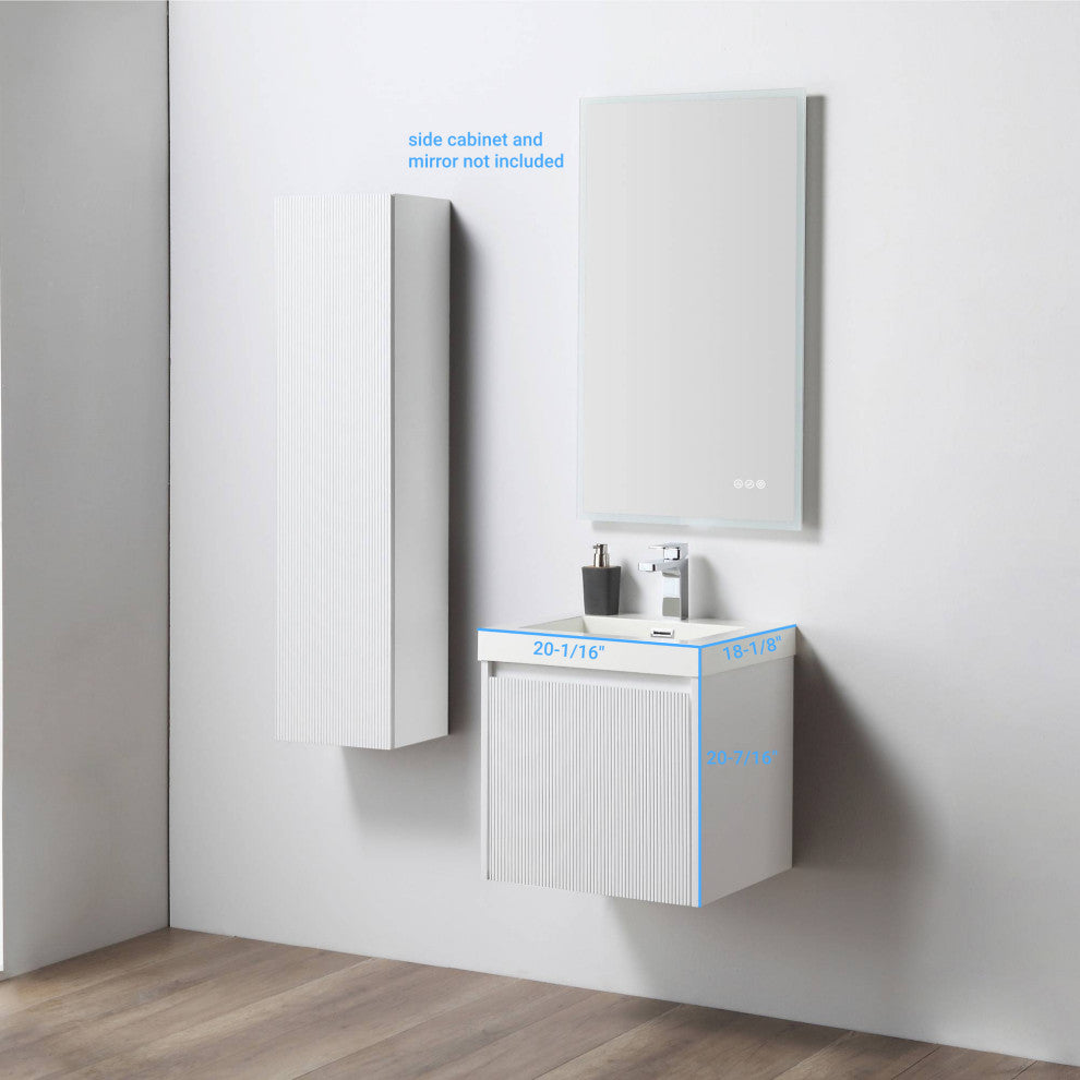 Floating Bathroom Vanity with Sink, Wall Mounted Vanity, White, 20'' W/ Sink