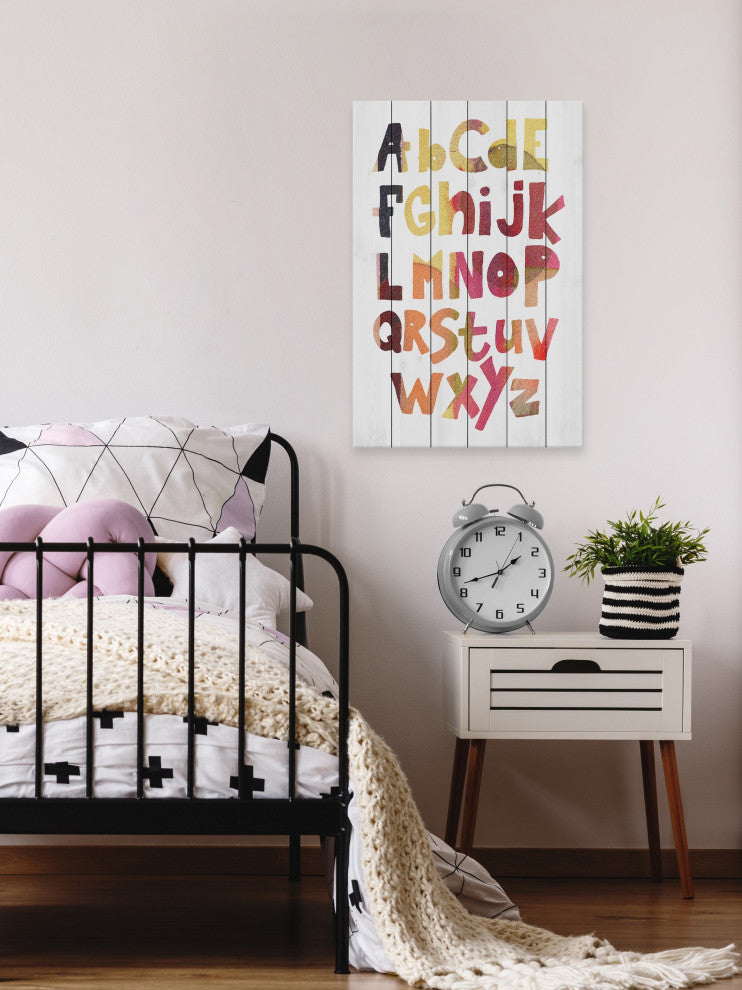"Multi-Color Alphabet" Painting Print on White Wood, 8x12