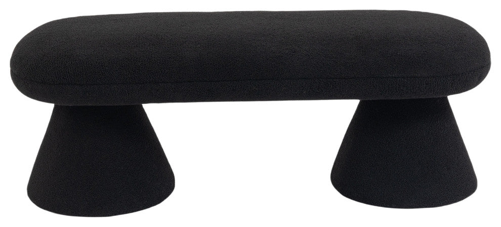 Drum Faux Shearling Teddy Fabric Upholstered Bench, Black