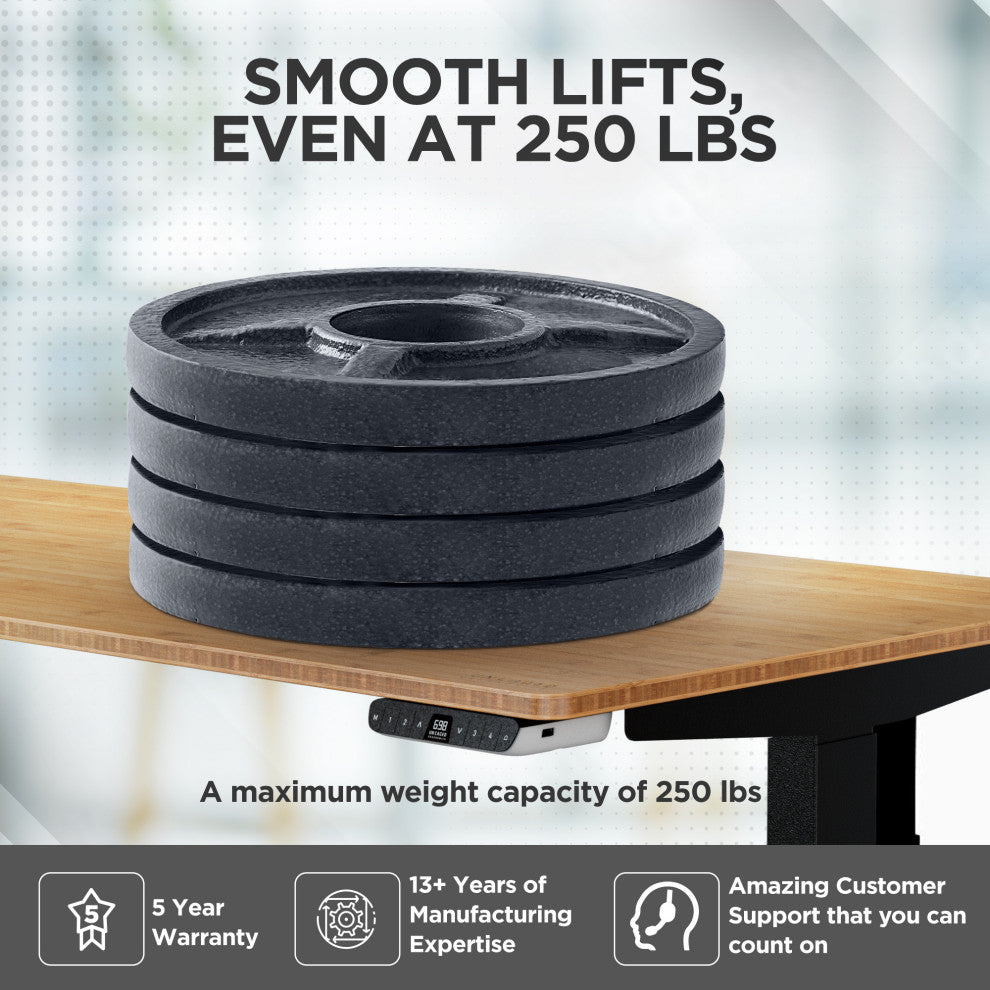 Rise Up Electric Adjustable Height Sit/Stand Office Desk, Black + Bamboo