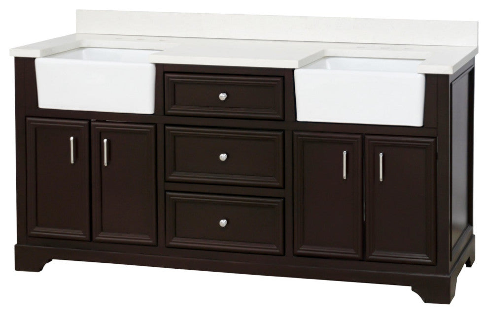 Zelda 72" Bathroom Vanity, Chocolate, Quartz