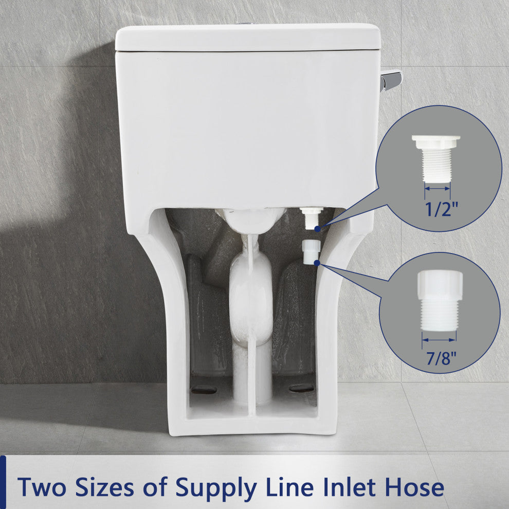 White One-Piece Toilet Comfortable Seat Height Single Efficient Flush 1.28 GPF