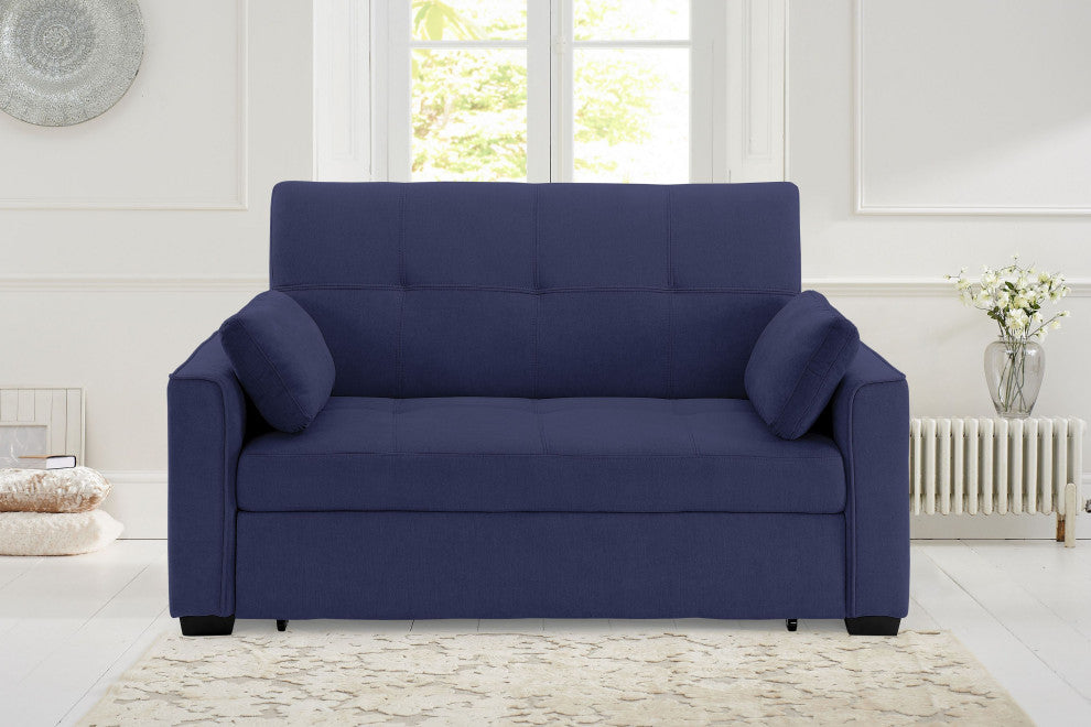 Nantucket Pull-Out Chenille Sleeper Sofa With Accent Pillows, Navy, Twin