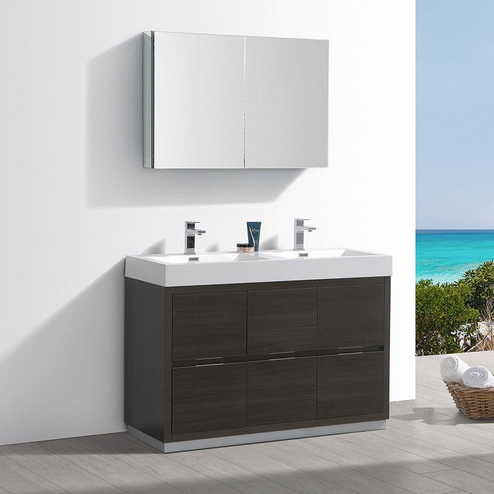 Valencia 48" Gray Oak Free Standing Double Sink Vanity, Faucet FFT3071BN