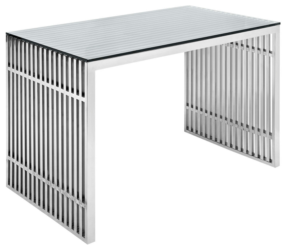 Gridiron Stainless Steel Office Desk, Silver