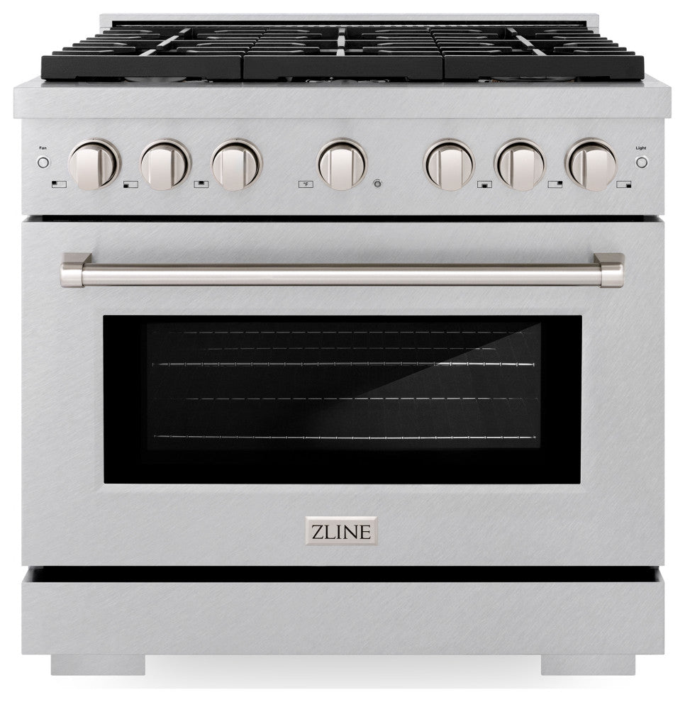 ZLINE 36" Freestanding Gas Range, DuraSnow Steel With Brass Burners SGRS-BR-36