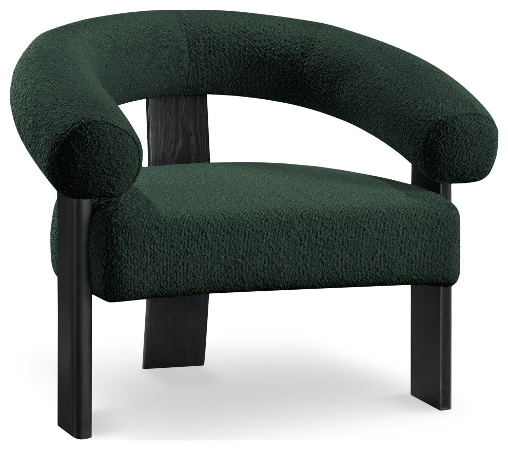 Winston Boucle Fabric Upholstered Accent Chair, Green, Black Finish
