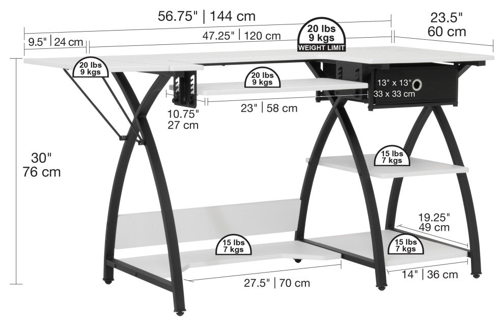 Comet Hobby Desk With Grids, Fold-Down Top, With Height Adjustable Platform
