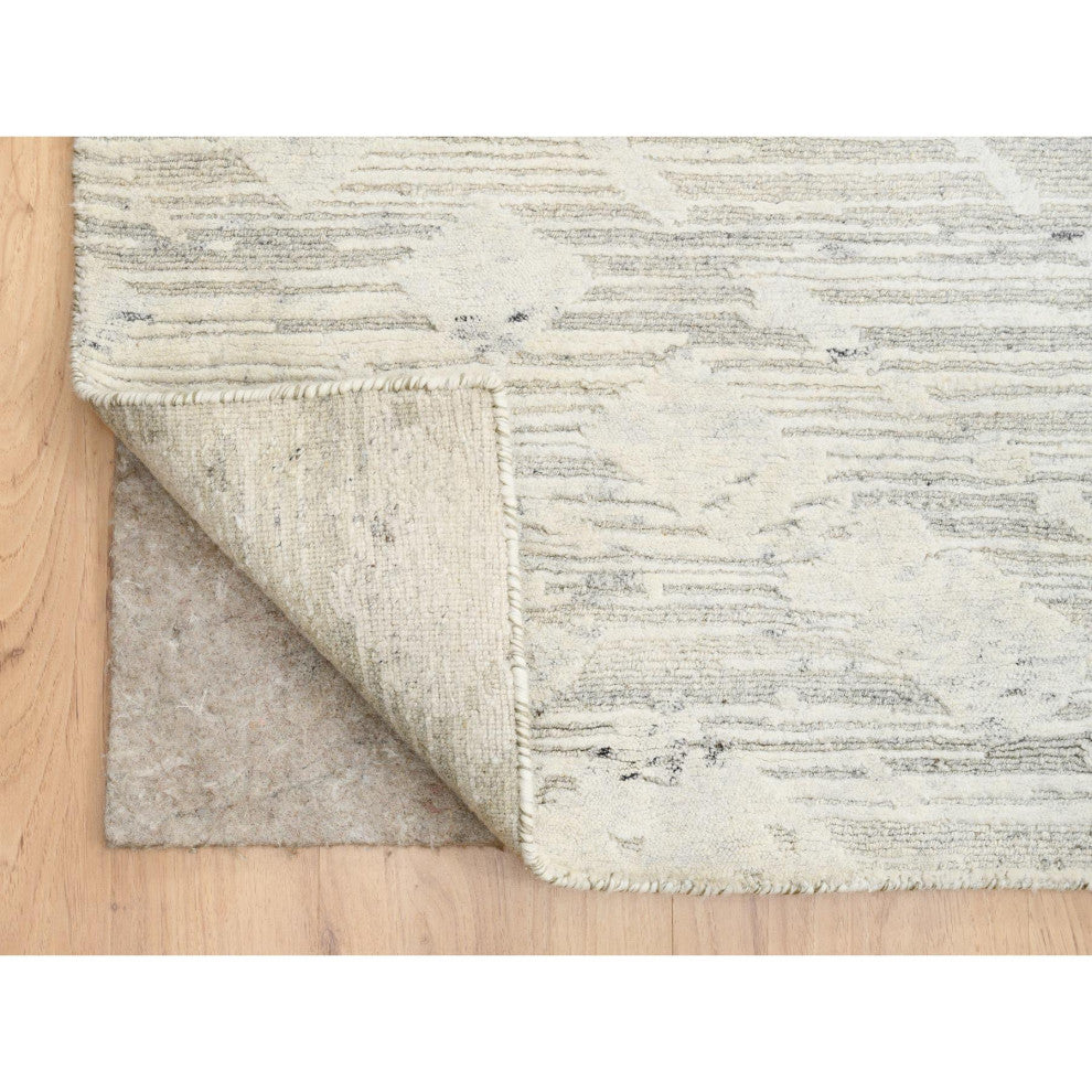Light Gray Natural Wool Hand Knotted Modern Design Oversized Rug, 14'0"x19'9"