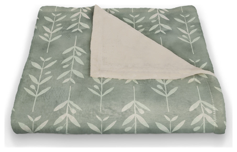 Leafy Vine Pattern Soft Green 50x60 Coral Fleece Blanket