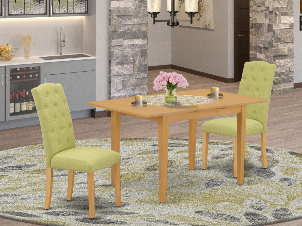 3Pc Dinette Set, Rectangular Table, Butterfly Leaf, Two Chairs, Oak