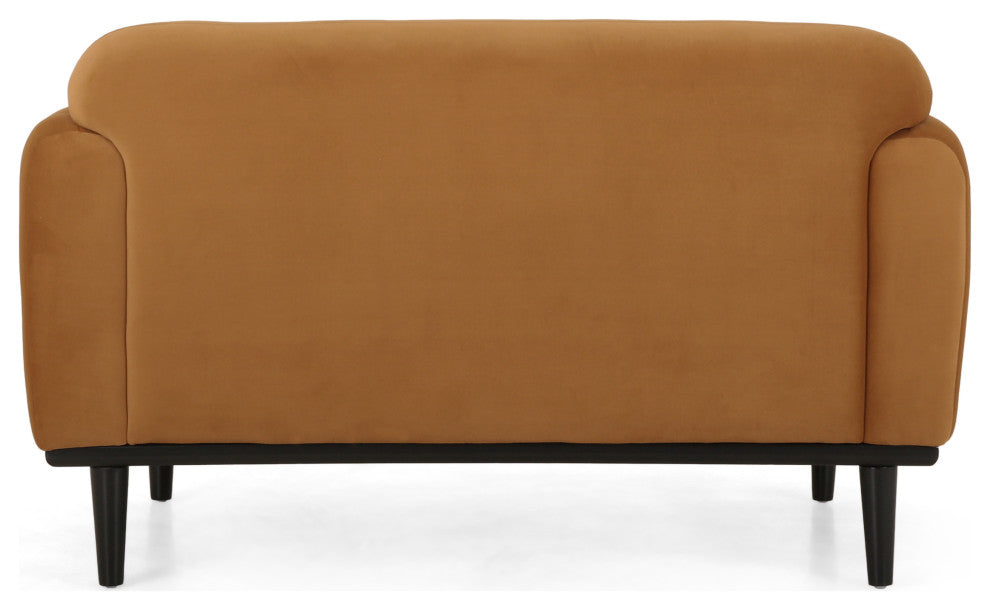 Sandee Contemporary Upholstered Loveseat, Turmeric/Matte Black, 100% Polyester + Birch