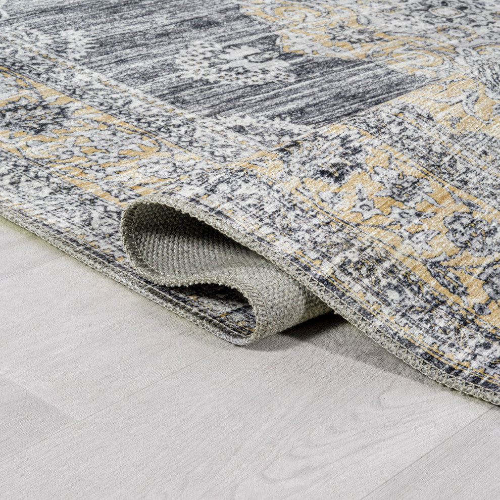 Bausch Distressed Chenille Washable Dark Gray/Yellow 4 ft. x 6 ft. Area Rug