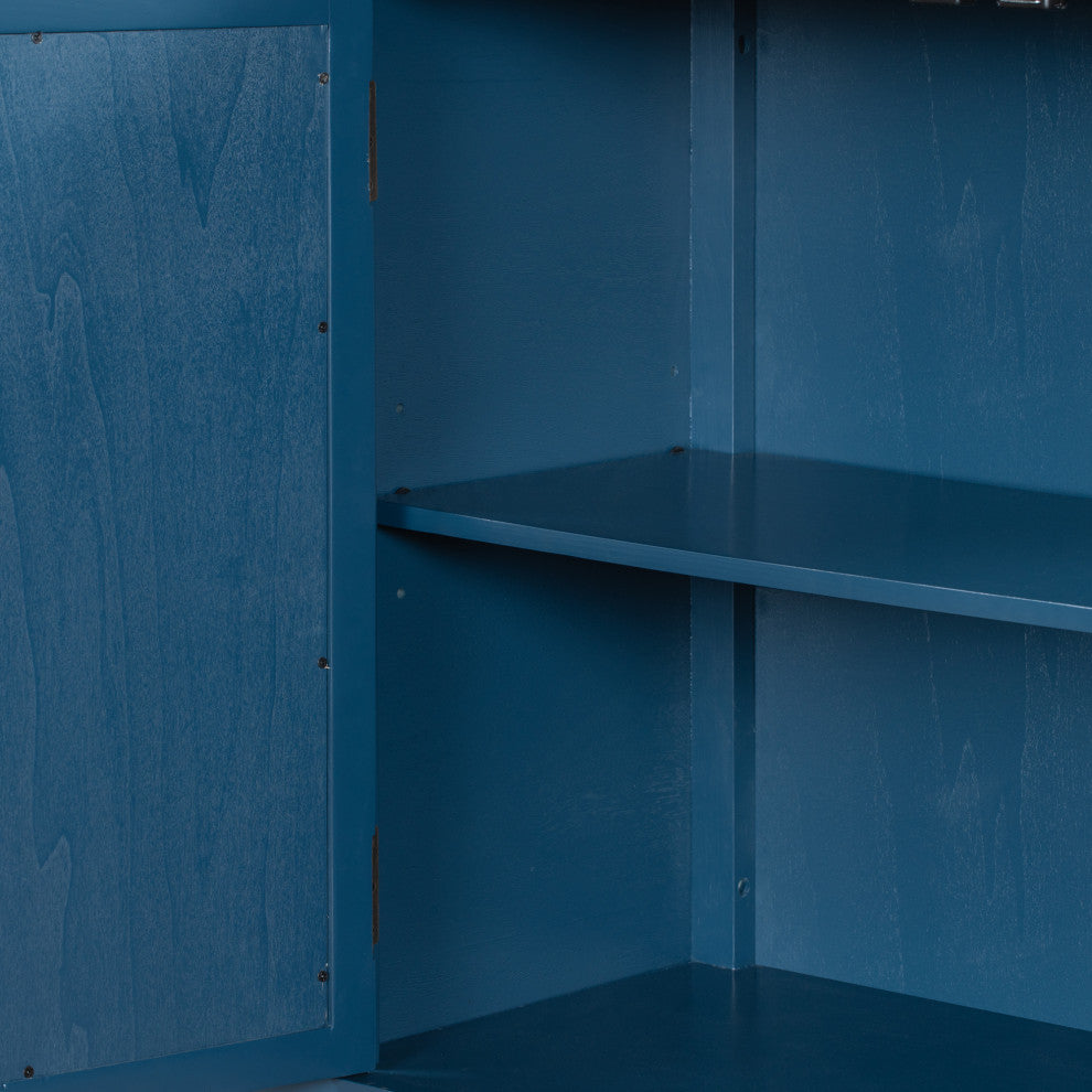 Wood Double Mirrored Door Accent Cabinet with Adjustable Shelf, Blue, 35" X 14"