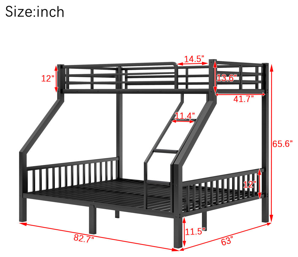 Gewnee Twin XL Over Queen Metal Bunk Bed