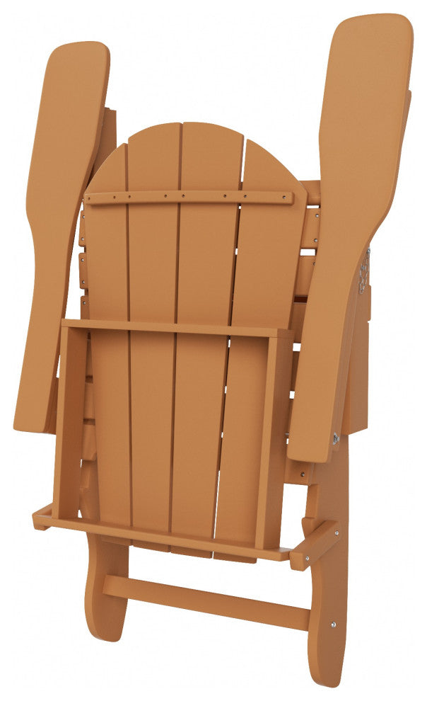 HDPE Outdoor Patio Folding Poly Adirondack Chair, Teak