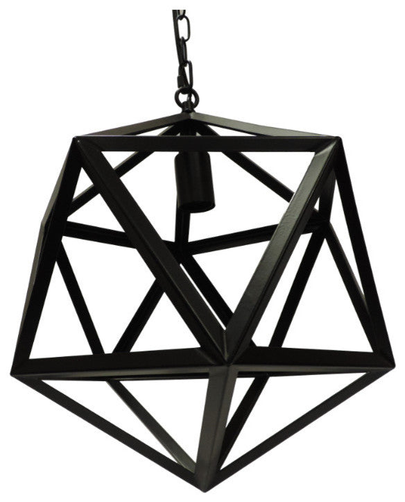 16" Industrial Style Polyhedron Metal Chandelier, Black