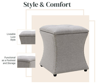 Amelia Fabric Nailhead Tufted Storage Ottoman, Cardiff Gray