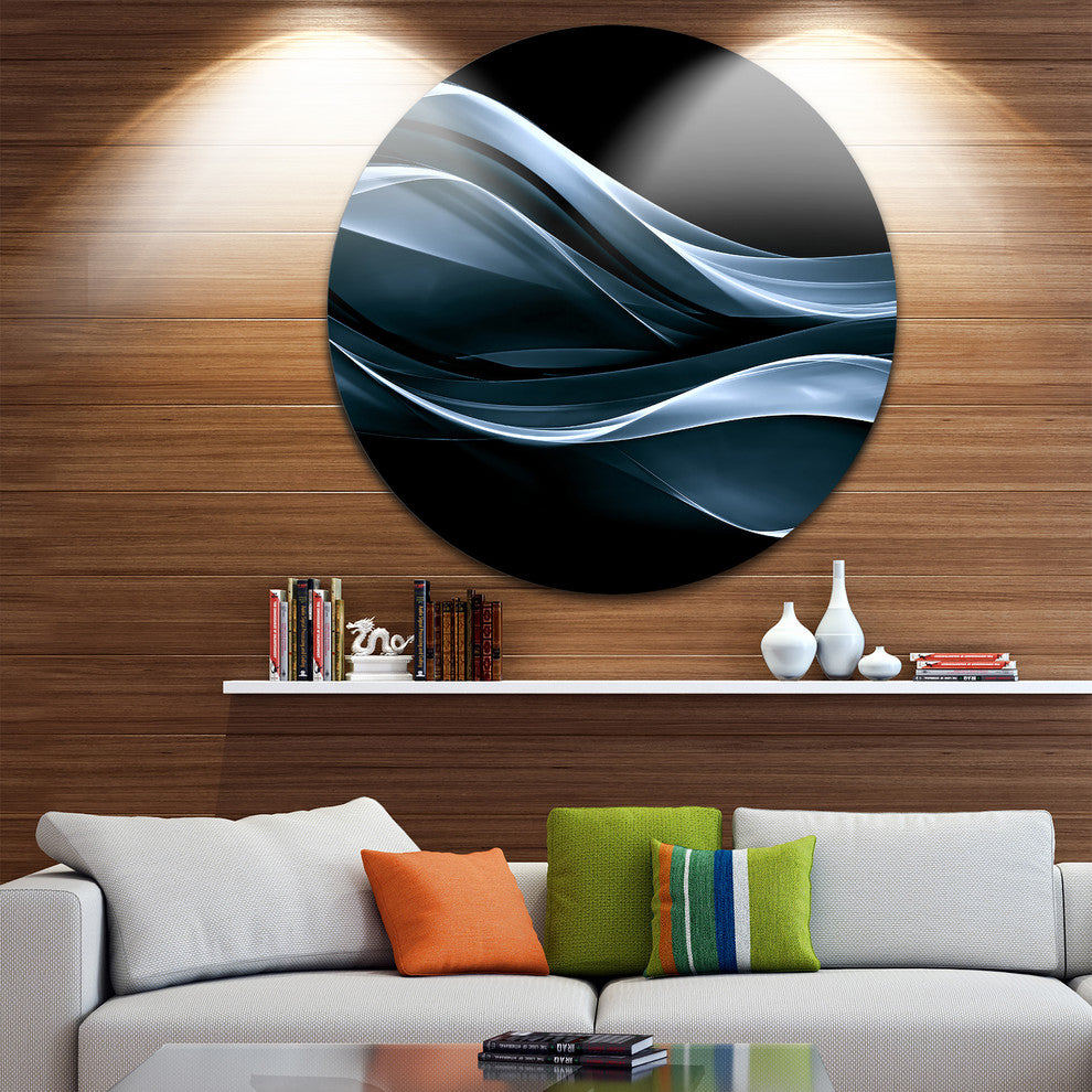 Fractal Lines Blue In Black, Abstract Digital Disc Metal Wall Art, 38"
