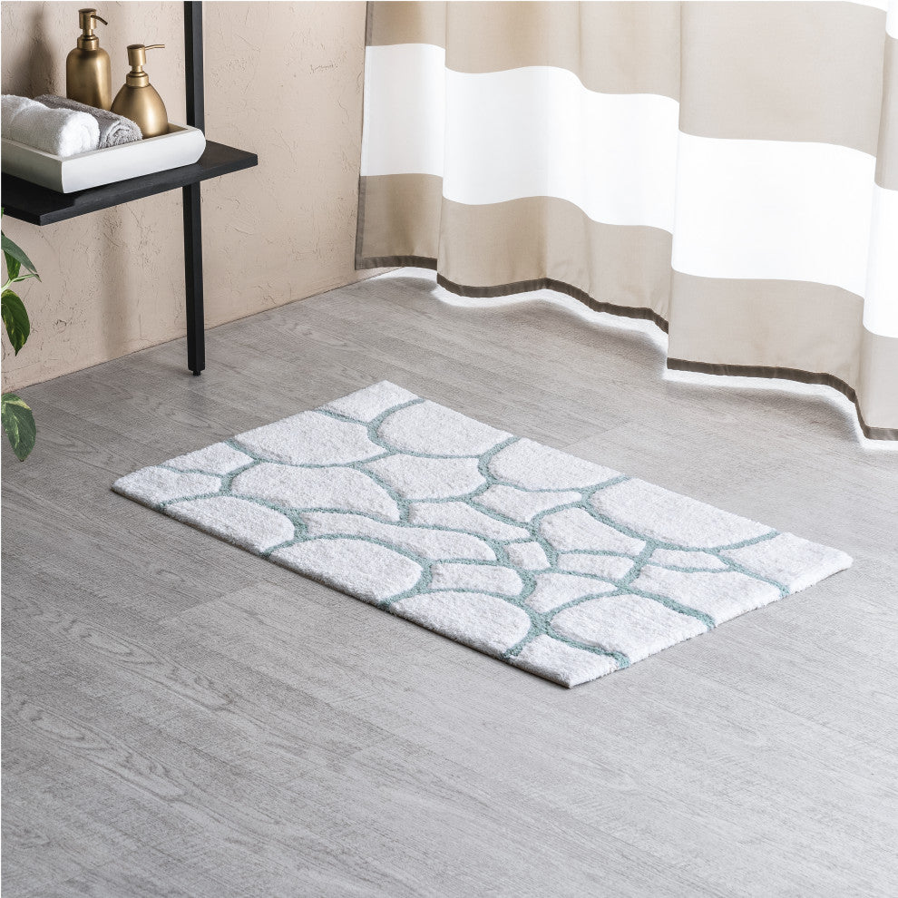 Edington Machine Tufted Bath Mat, Blue, 21x34