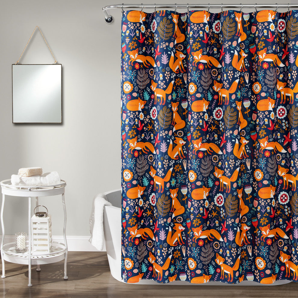 Pixie Fox Shower Curtain 72x72, Navy