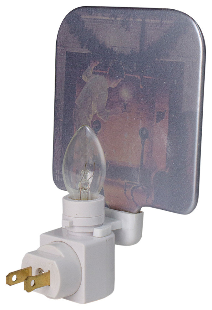 6" Norman Rockwell 'Is He Coming' Glass Christmas Night Light