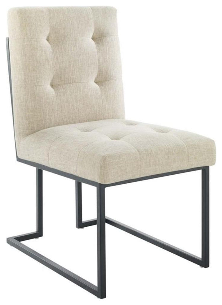 Privy Black Stainless Steel Upholstered Fabric Dining Chair Set of 2-Black Beige