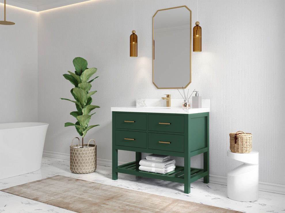 Parker 42 Single Sink Bath Vanity in Lafayette Green  2" Carrara Quartz