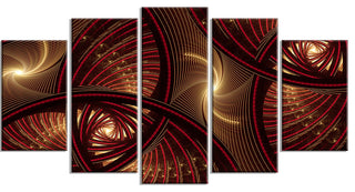 Brown Symmetrical Fractal Pattern, Floral Canvas Art Print, 60"x32", 5 Panels