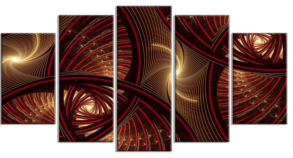 Brown Symmetrical Fractal Pattern, Floral Canvas Art Print, 60"x32", 5 Panels