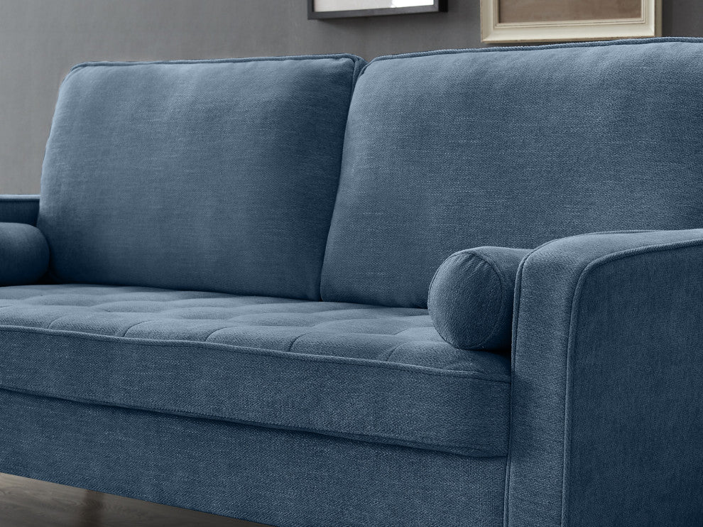 The Benard II Linen Square Arm Sofa, Steel Blue