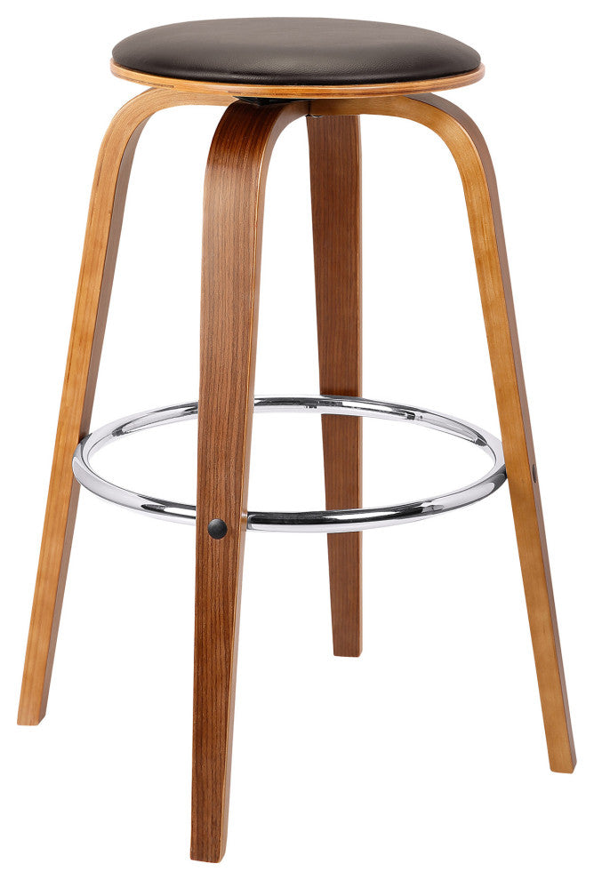 30" Brown Faux Leather Backless Modern Swivel Bar