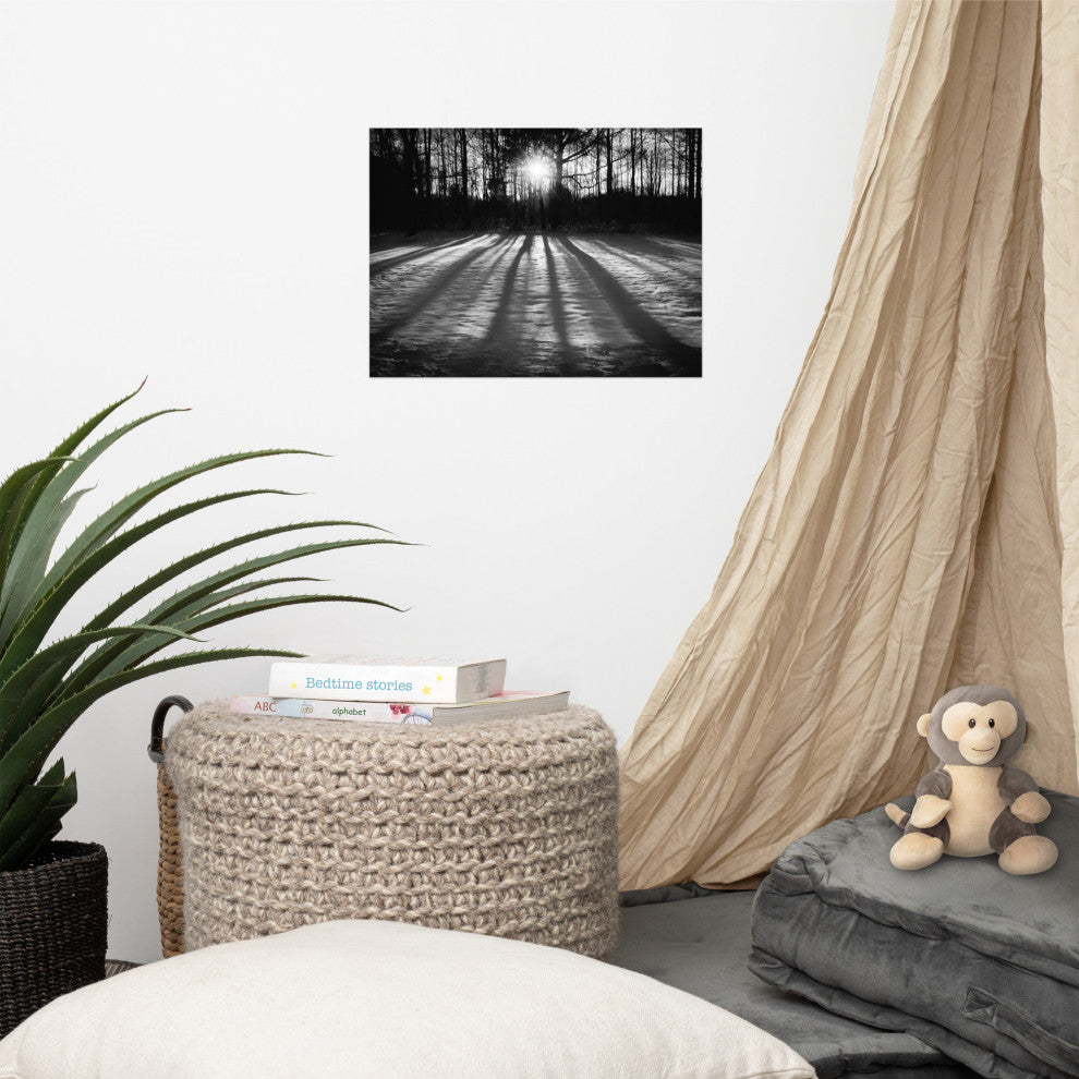Country Wall Art: Winter Shadows Black & White Landscape Unframed Print, 12" X 16"